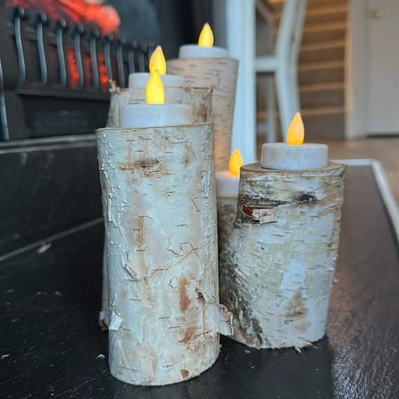 Set of 5 White Birch Candle Holders - Picture 3 of 3